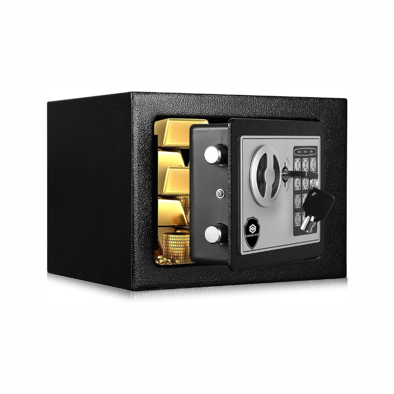 Safe Box 0.23 Cubic Feet Electronic Digital Security Box, Keypad Lock Box Cabinet Safes, Solid Alloy Steel Office Hotel Home Safe, Black